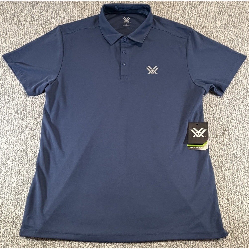 Vortex  Optics Men's Escape Golf Polo Short Sleeve Shirt Blue Large Stretch NWT